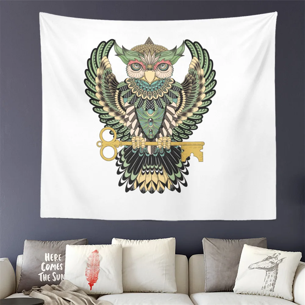 Племенной гобелен в виде слона стиле бохо с совой мандалой настенный мягкий