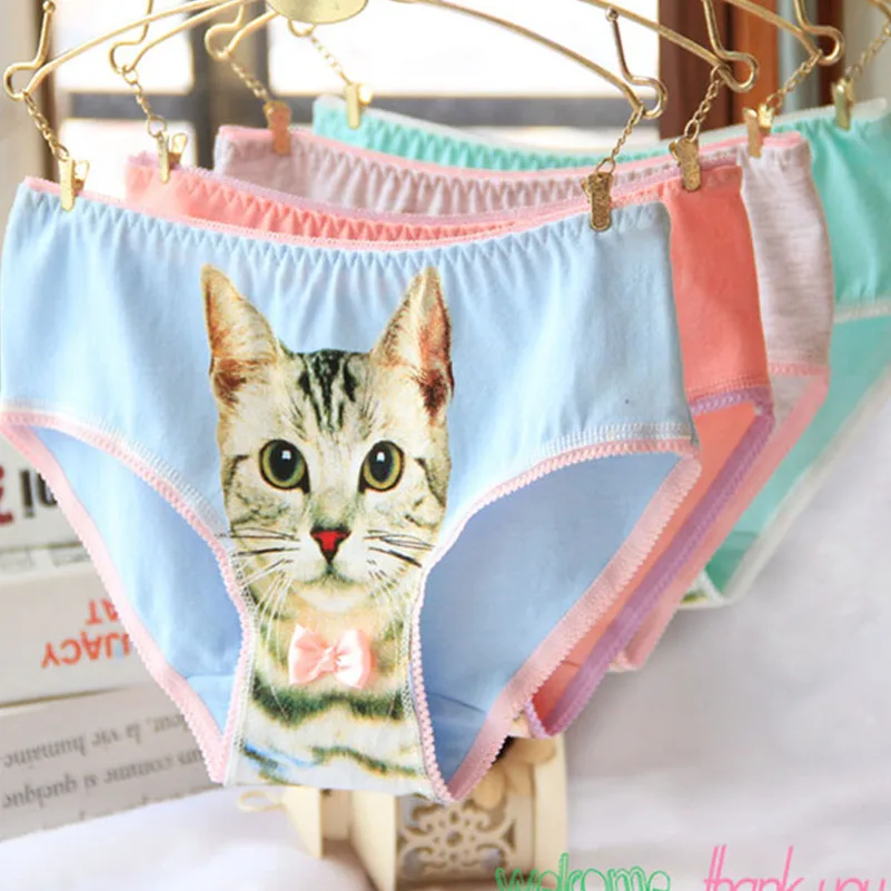 Сексуальные кошки 3D с рисунками кошек хлопковые трусы из мультфильмов женские