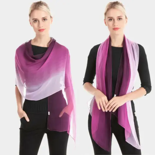 Модная женская Длинная накидка градиентного цвета Женская шаль шифоновый шарф