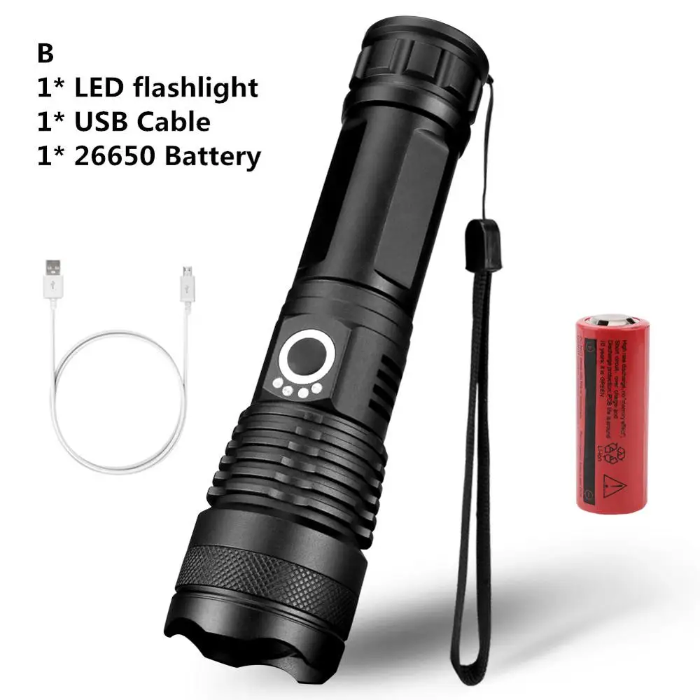 With Battery Высокая мощность usb зарядка уличный походный фонарик лампа Zoom Focus 5 Режим 3800Lm Водонепроницаемая светодиодная импульсная лампа 26650 - Испускаемый цвет: With Battery