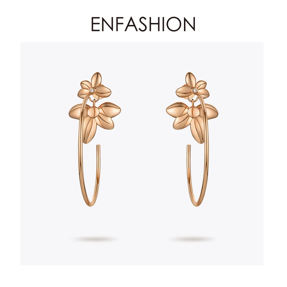 ENFASHION серьги-кольца цветок для женщин золотой цвет массивные большие круглые обручи серьги Модные ювелирные изделия Pendientes Mujer EF191047 - Окраска металла: Rose Gold Color