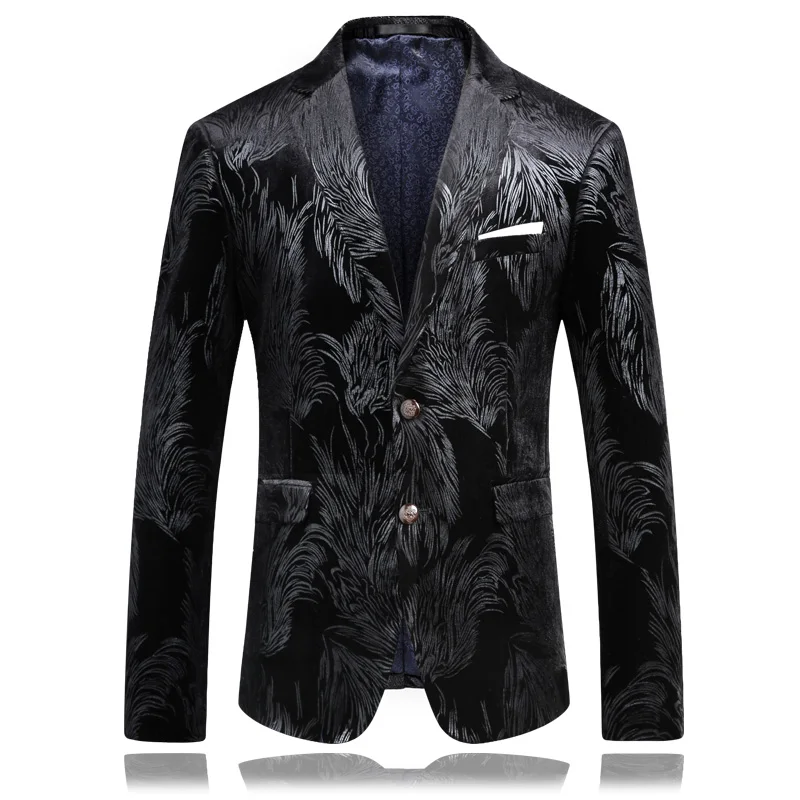 

2017 Men's single-breasted Italian style printed velveteen casual blazer men blazers men High quality suit jacket size M-4XL