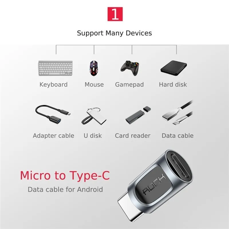 Рок OTG USB C адаптер для iPhone 8 Lightning папа к Micro Type женские конвертеры Macbook Samsung S9 Xiaomi
