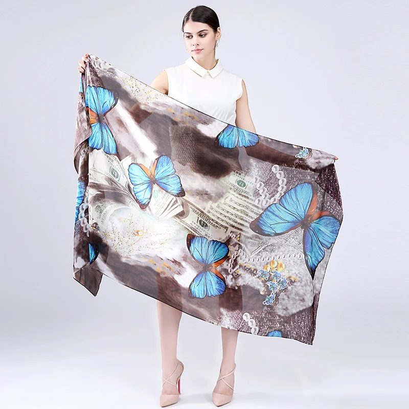 Marte & Joven модные летние шелковые шарфы с принтом бабочки женские мягкие шали