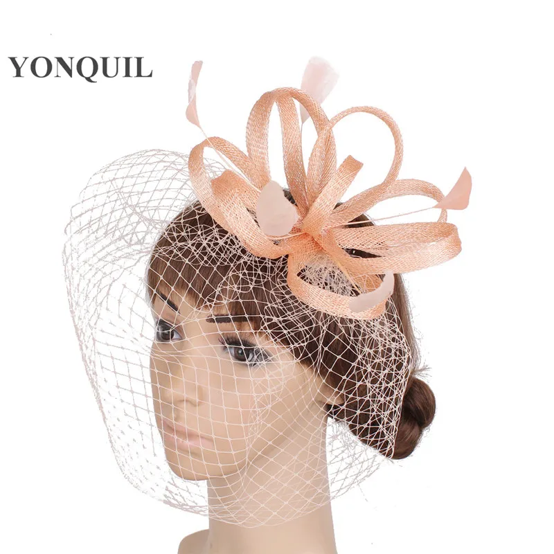 Sinamay отделка с вуалью для невесты Украшенные головные уборы свадебный головной