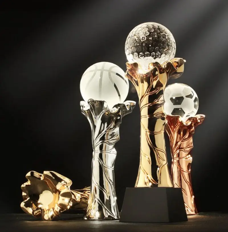 

High quality! 30CM Football basketball golf volleyball tennis billiards competition champion crystal trophy metal resin trophy