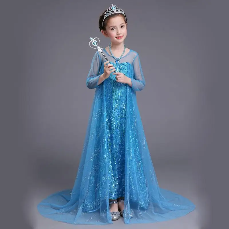 ABGMEDR Brand 2018 New Children Sequins Clothing Girls Elsa Princess Dress Kids Blue Cloak Queen Cosplay Aurora Costume | Детская одежда
