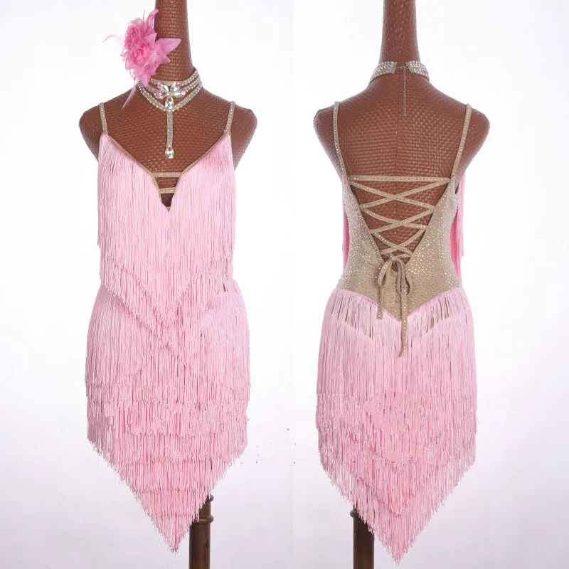 Женские костюмы для латинских танцев блестящая Юбка со стразами и кисточками