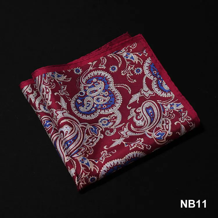 NB11 Red Blue NB Пейсли якорь елочка носовой платок натуральный шелк сатин мужской носовой платок Модный классический свадебный карман квадратный - Цвет: NB11 Red Blue