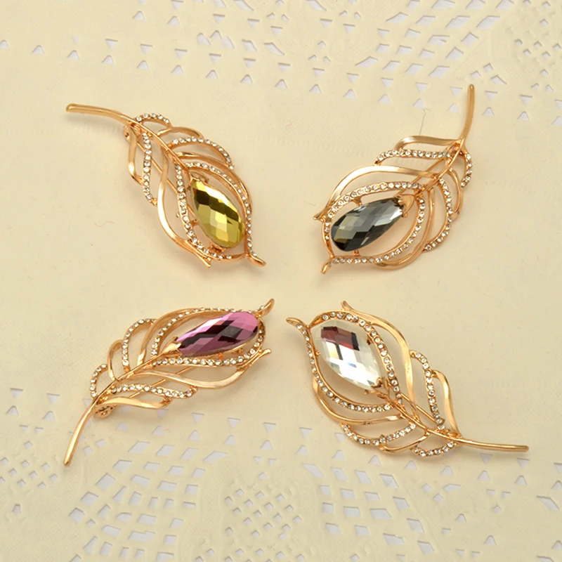 Новинка изящный австрийский кристалл Броши со стилизованными листьями женская