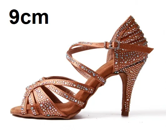 Cuban heel 9cm Женская обувь для бальных танцев, латинских танцев, бронзовая, сальса, Бачата, танго, обувь для социальных танцев, замшевая подошва, каблук 9 см, VA45 - Цвет: Cuban heel 9cm