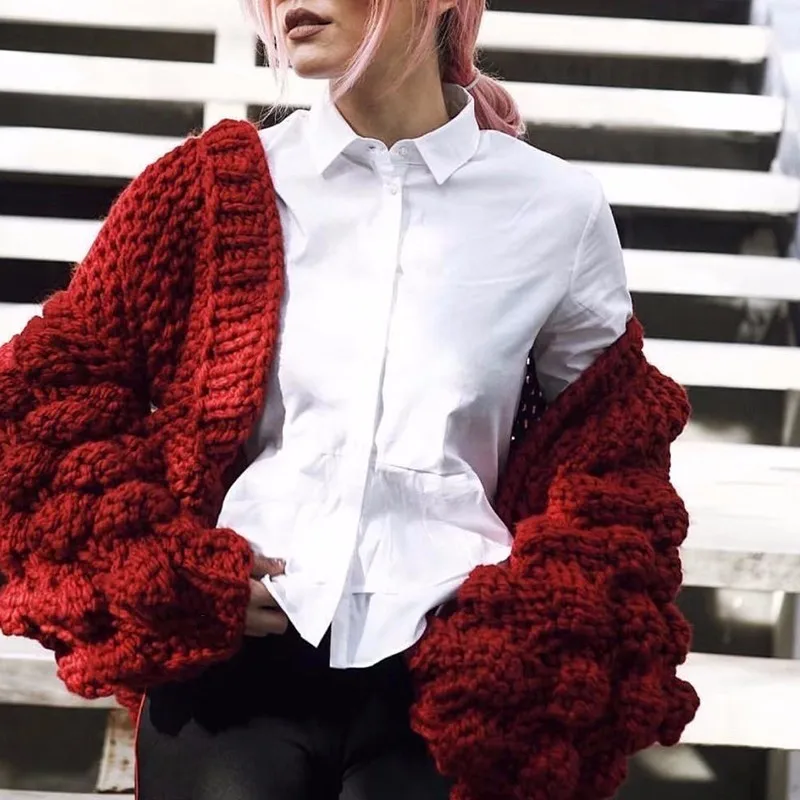 TWOTWIN стильный свитер женский кардиган выдалбливают волосы лампочка фонарь рукав