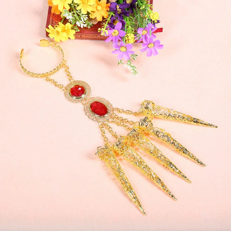 Women Dance Costume Bracelet Gold Avalokitesvara Nails Rhinestone Fingertips Finger Decoration tb104 | Украшения и аксессуары
