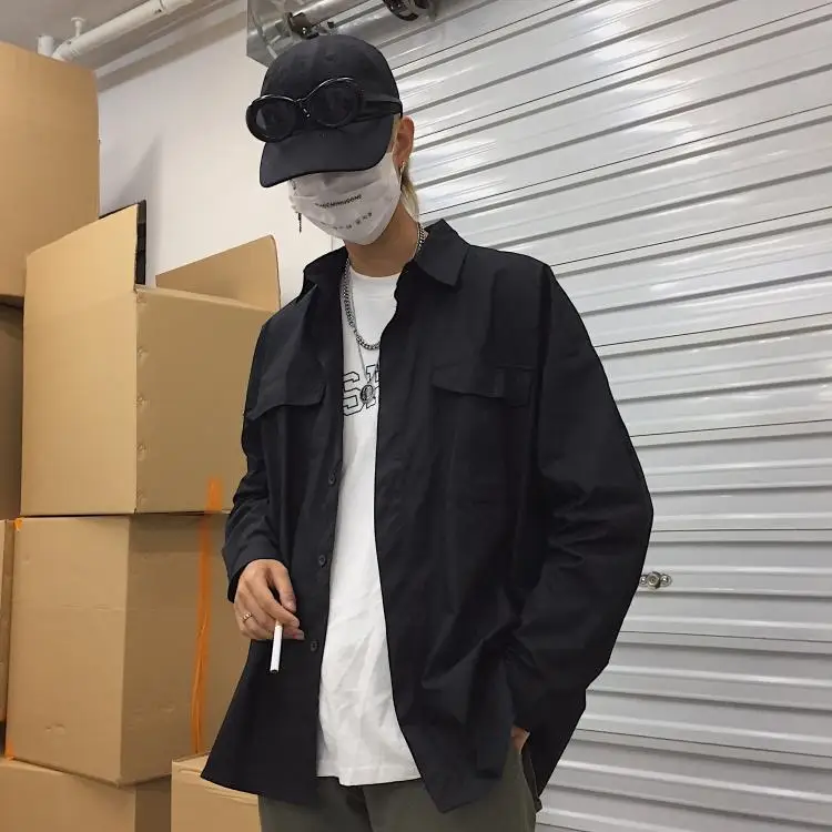Мужская одежда рубашка в стиле Харадзюку на весну и осень унисекс с отложным