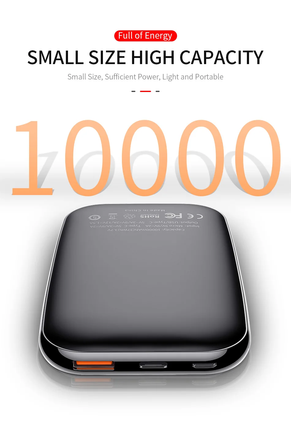 ROCK type C PD QC 3,0 внешний аккумулятор 10000 мАч внешний мини-аккумулятор USB PD Быстрая зарядка внешний аккумулятор для iphone XS X samsung