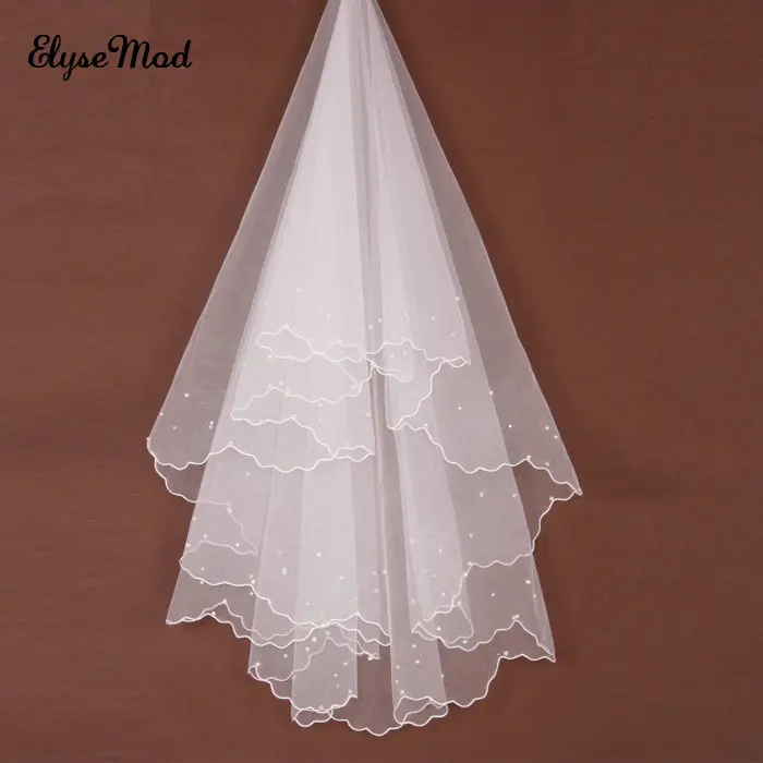 

One Layer Bridal Wed Veils White And Ivory Wedding Veil Tulle Beaded Short Wedding Veil