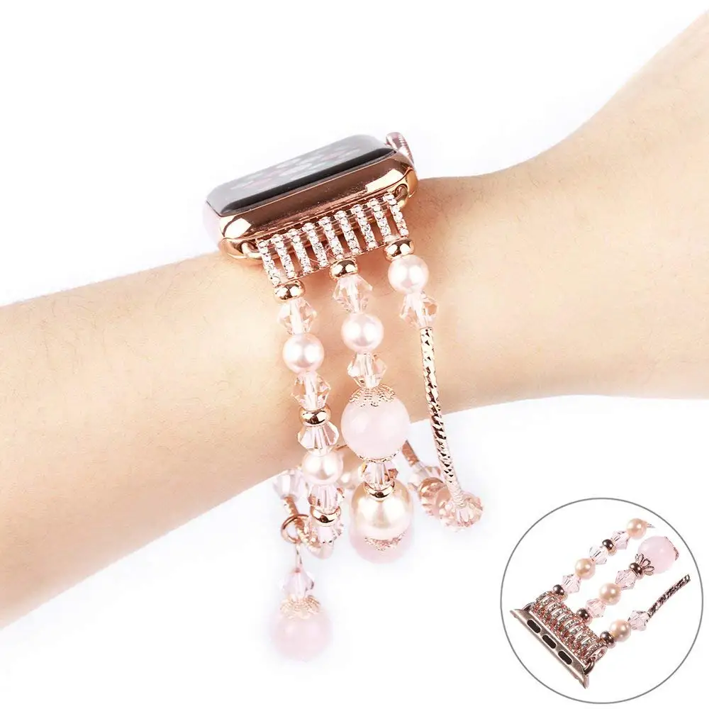Браслет эластичный из агата для apple watch band люксовый браслет iwatch series 5 4 3 2 44 мм 40 42 38