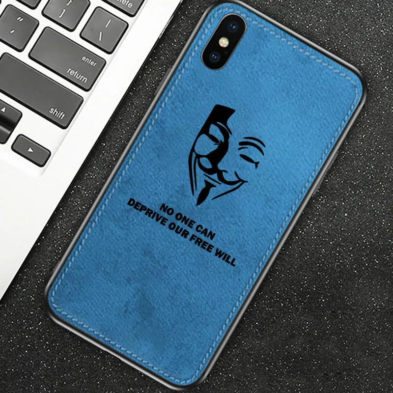 BlueMask Для Iphone 7 Чехол 8 6 6s Plus X Xs Max Xr тканевый текстурный силиконовый чехол для телефона V для Vendetta тканевый Мягкий защитный чехол Coque - Цвет: BlueMask
