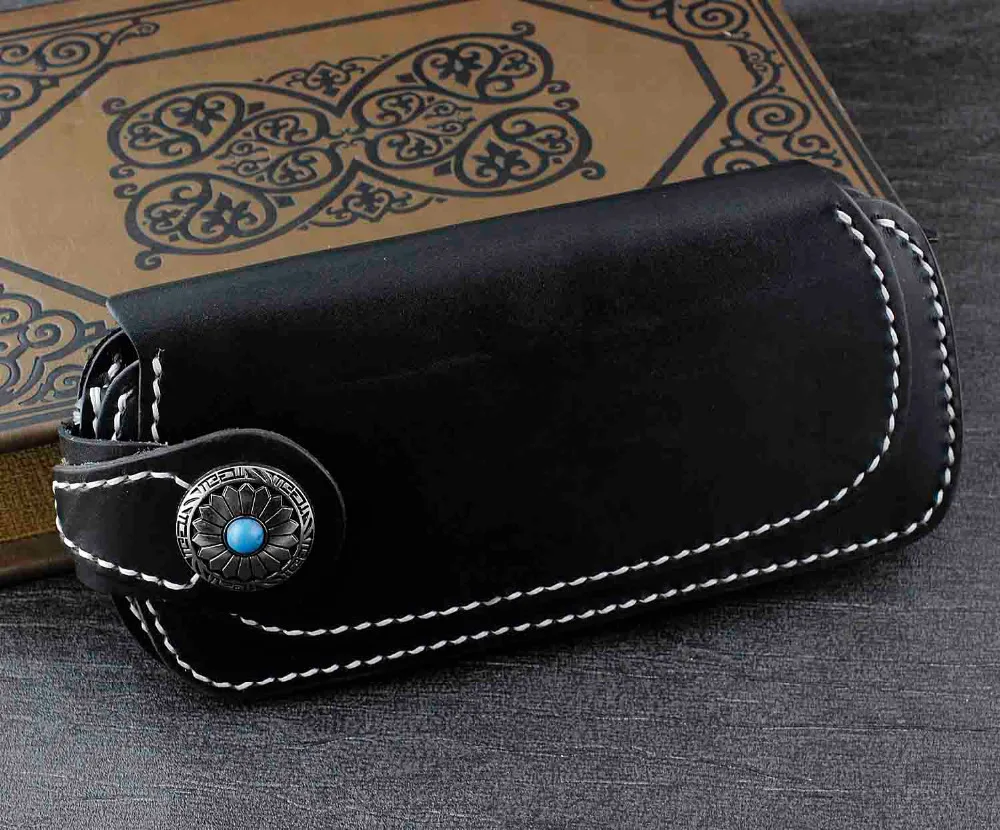 Мужской кожаный бумажник Vitage с металлической кнопкой ручной работы Длинный