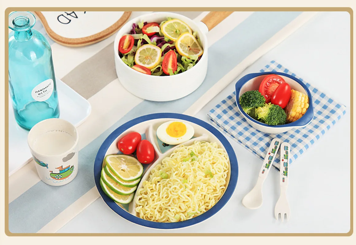 5 шт. набор посуды из бамбукового волокна с мультяшным рисунком для детей