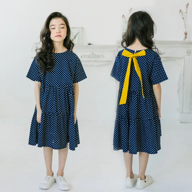 Детское хлопковое платье в горошек с оборками и бантом | Детская одежда обувь