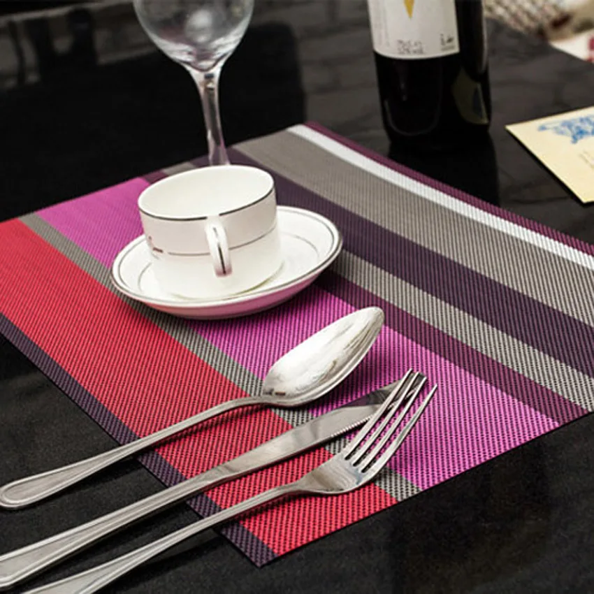 

4 Pcs/set Placemats PVC Dining Table Mat Striped Disc Pads Bowl Pad Coasters De Cozinha 30*45cm Plate Bar Table Mat Acessories