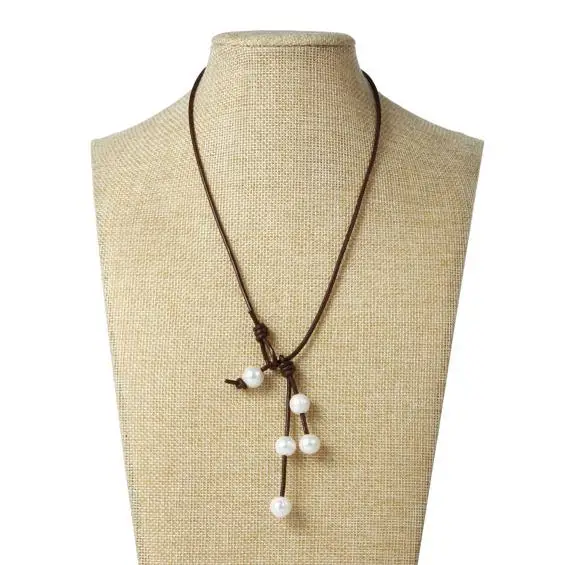 Новые модные жемчужные украшения длинное кожаное ожерелье из белого