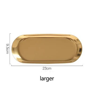 Gold-larger Новинка, цветной металлический поднос для хранения, золотой, овальный, в горошек, фруктовая тарелка, мелкие предметы, овальный поднос для хранения ювелирных изделий, поднос, зеркало - Цвет: Gold-larger