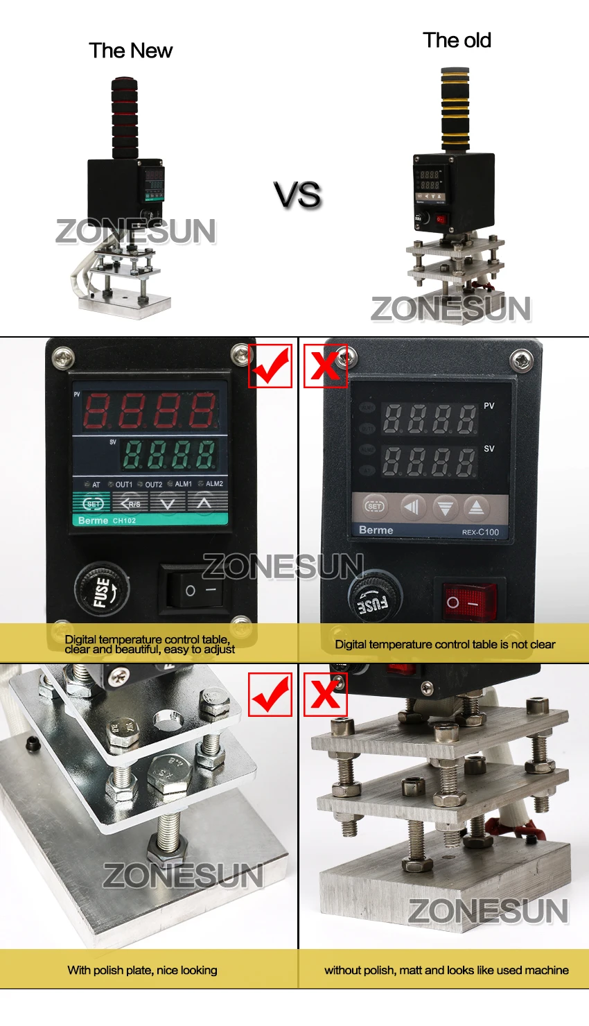 ZONESUN машина горячего тиснения 8*10 см 500 Вт ручной кожаный инструмент из древесной бумаги тиснение ручной логотип тиснение, дерево Брендинг железа