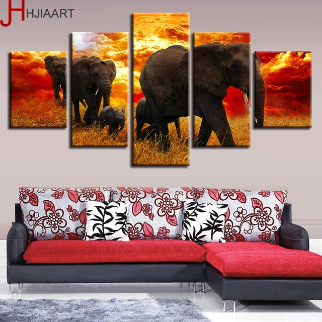 

Abstract Pictures Home Decor Wall Art 5 Pieces Animals Elephants Family Sunset Landscape Paintings Modular Canvas Prints Posters