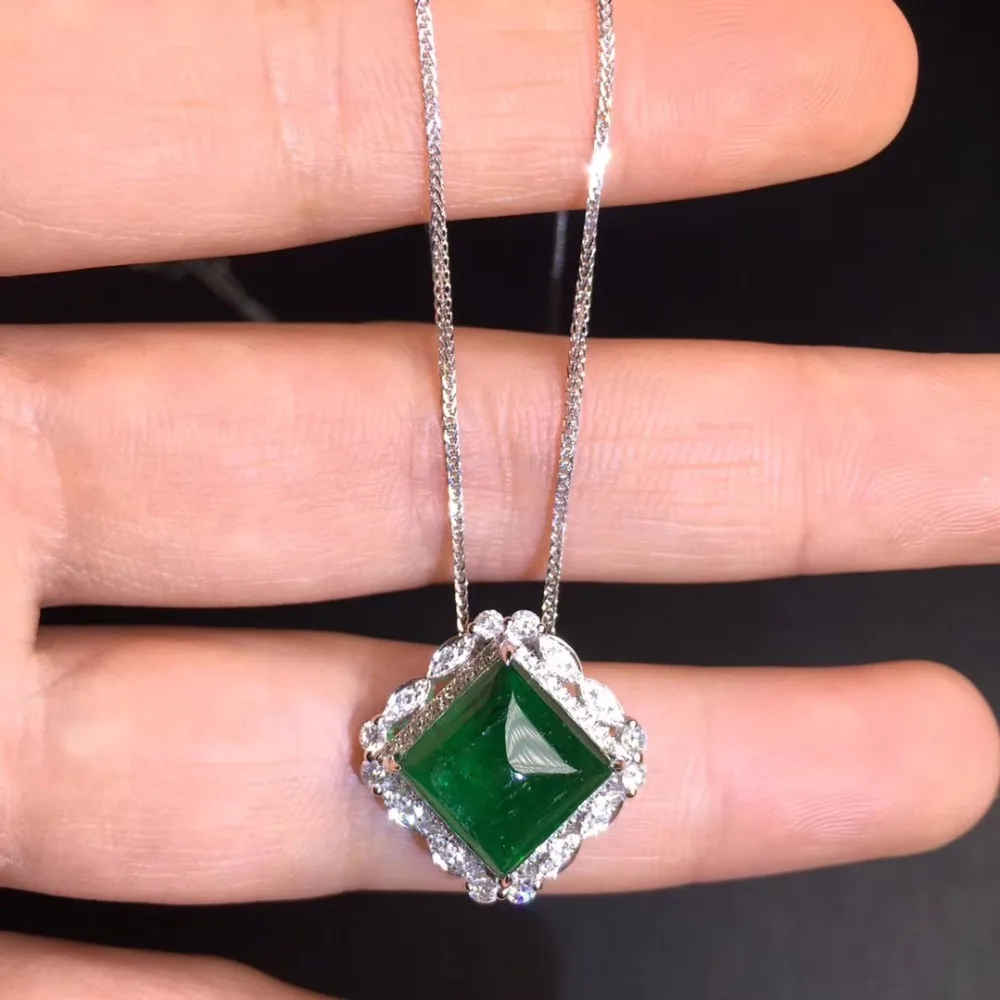 AGL Fine Jewelry сертификат Настоящее 18 к белое золото AU750 натуральный зеленый изумруд 5.4ct подвески из драгоценных камней для милое Женское Ожерелье