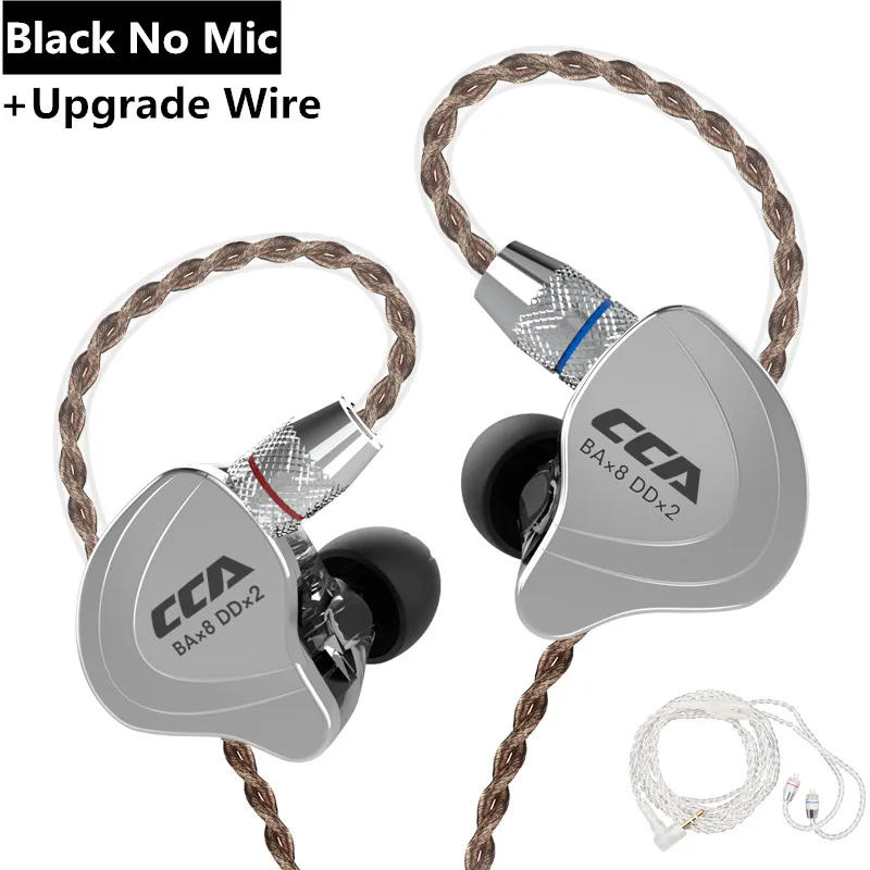 black no mic silver CCA C10 1DD+ 4BA гибридные 2PIN наушники в ухо HIFI DJ монитор для бега спортивные наушники гарнитура вкладыши с съемным обновленным C16c10 - Цвет: black no mic silver