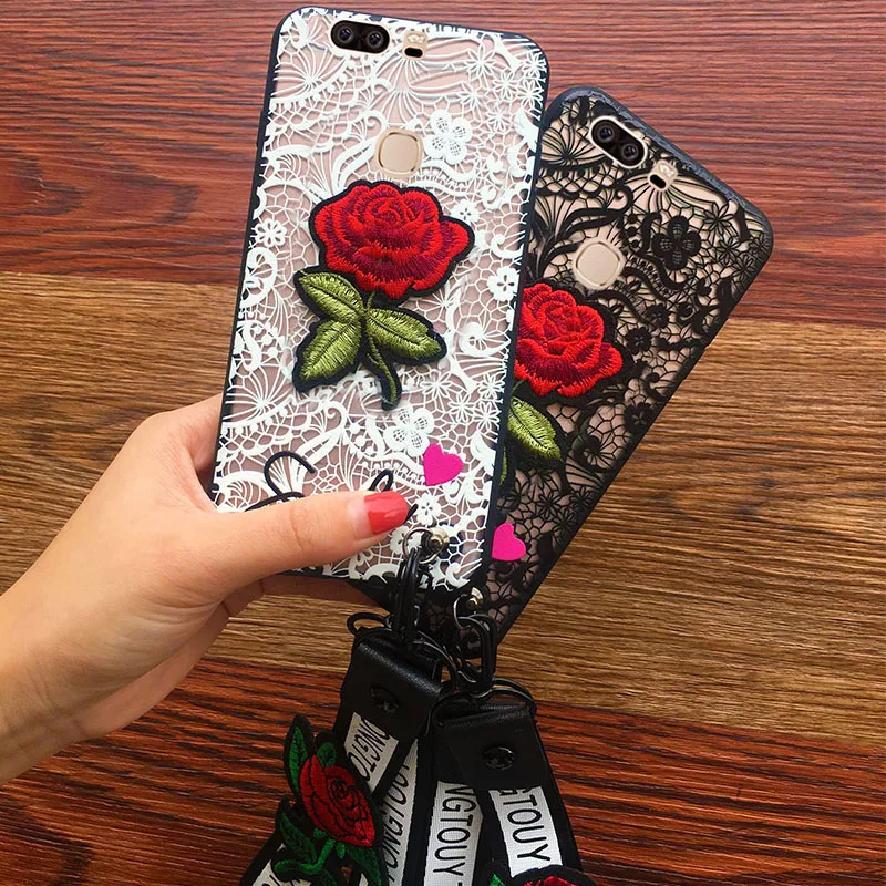 Rheinruby Fashion Sexy Lace Embroidery Rose Flower Phone Case For Huawei Honor 7 8 9 10 V8 V9 Lite 6X Play |