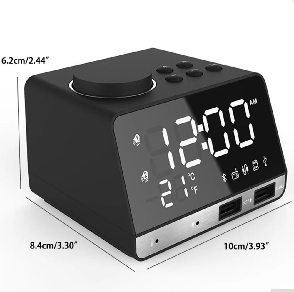 TORTOYO Настольный Bluetooth динамик светодиодный цифровой будильник fm радио USB зарядка