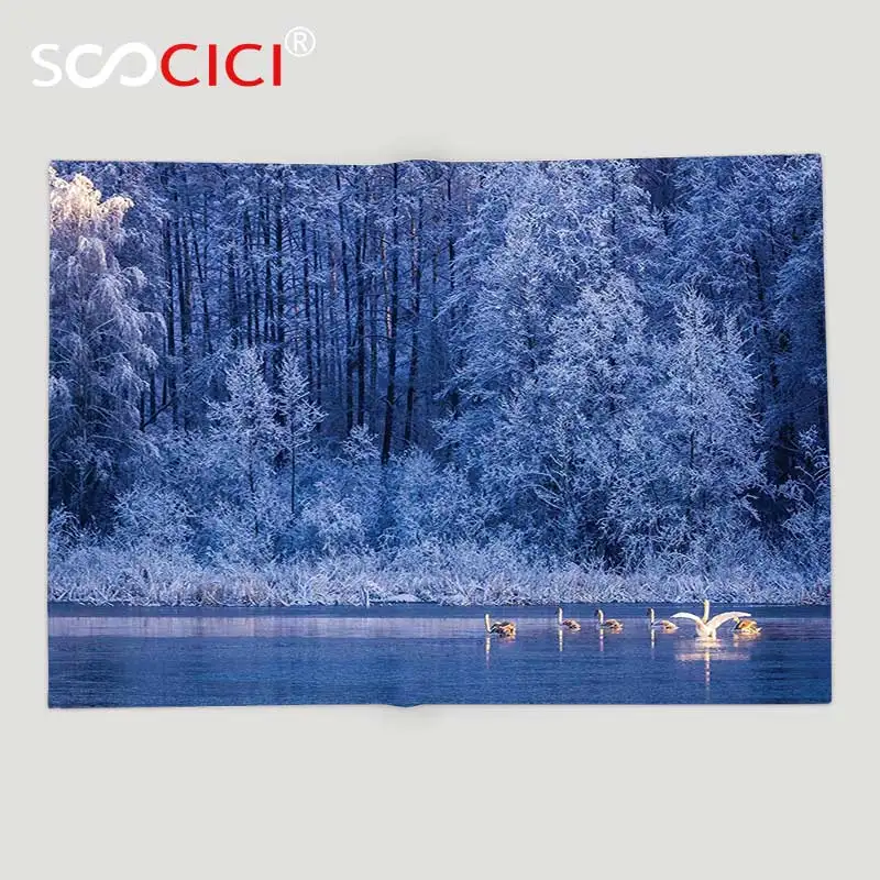 Economici Personalizzato Morbido Pile Rimessa Laterale Coperta Invernale Decor Cigni Nuota Lago Tramonto Foresta Scena Rurale Drammatica Idilliaco Natura Icy Nevoso Meteo