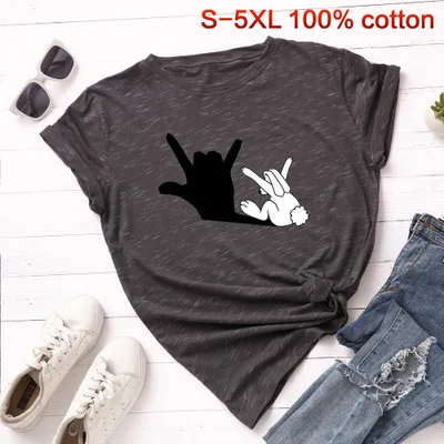 dark gray SINGRAIN забавный кролик размера плюс футболка женская мультфильм тройники милые животные базовые Топы новая Harajuku Летняя Повседневная хлопковая футболка - Цвет: dark gray