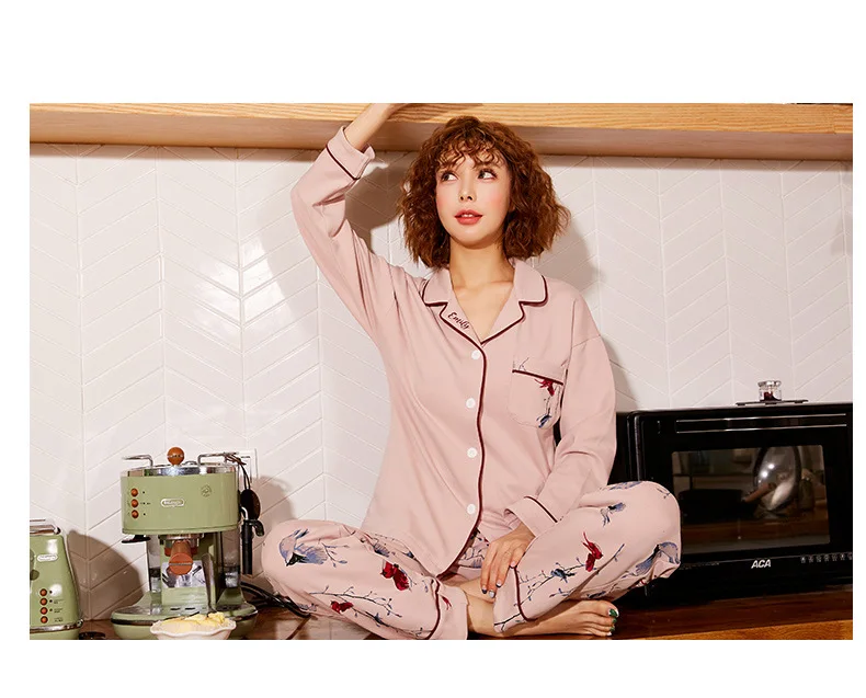 Lomonling, новинка, Onesie Pijama Feminino Inverno, осенняя женская пижама с длинным рукавом, комплект из двух предметов, Модный хлопковый домашний сервис