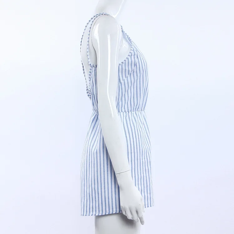 Summer Women's Playsuits Sleeveless Backless Striped Female Romper Short Trousers Bodycon Blue Body ONY14 | Женская одежда