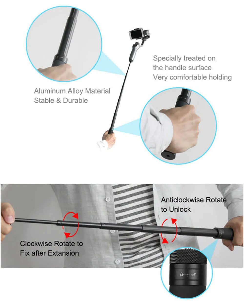 DJI OSMO мобильный 2 ручной карданный удлинитель стержень полюс масштабируемый