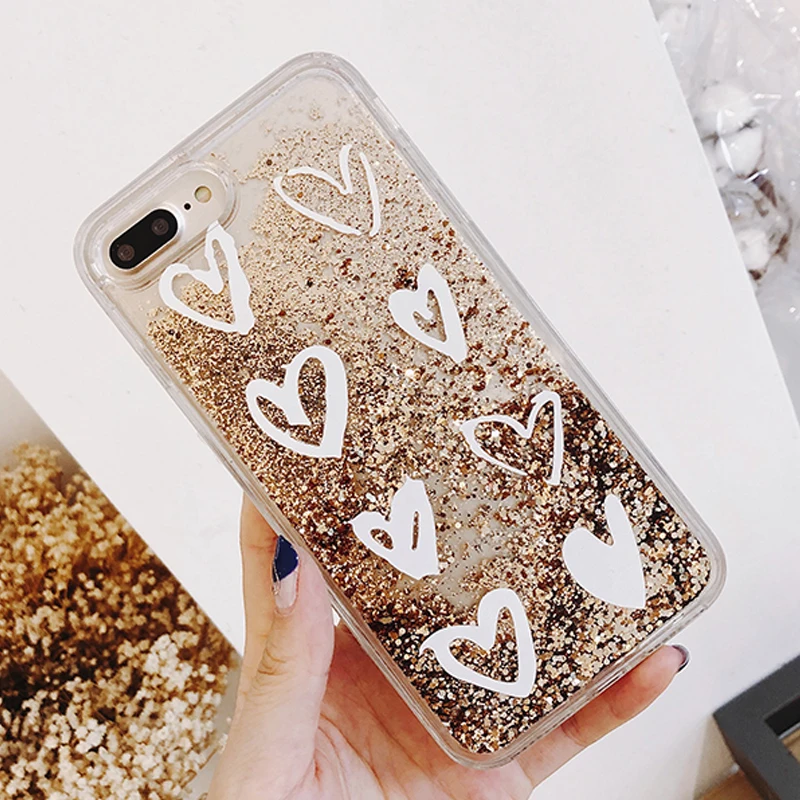 Чехол с абстрактным сердцем динамическим жидким песком для iPhone 6 6S 7 8 Plus X XR мягкая