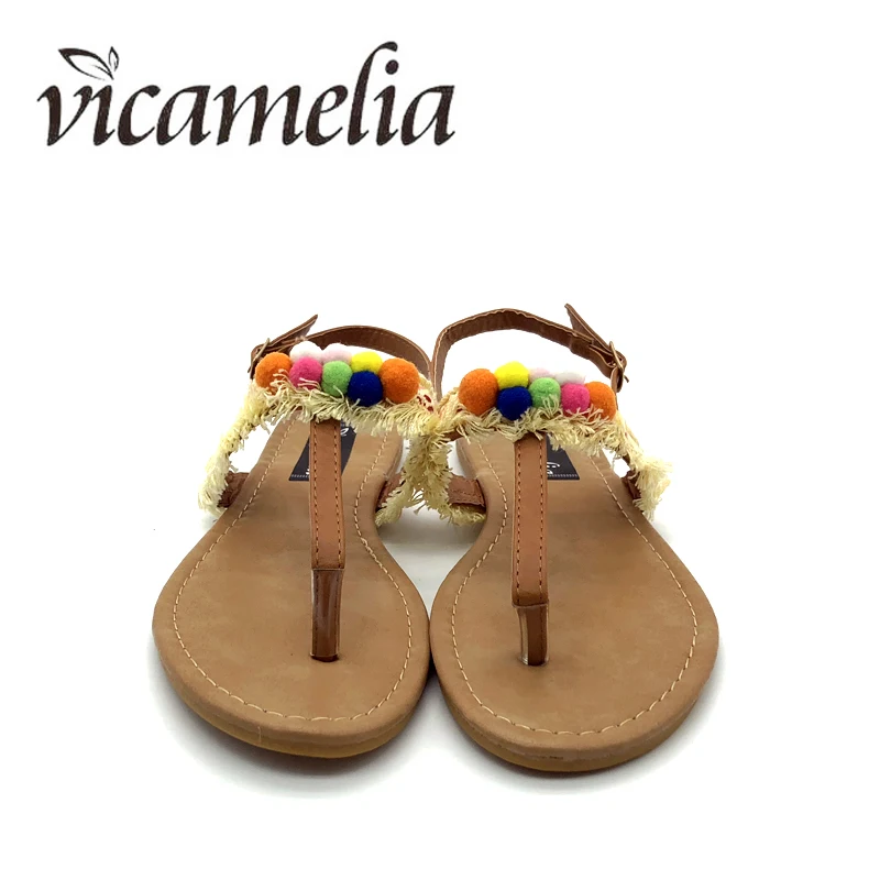Vicamelia/женские летние сандалии на плоской подошве богемные пляжные вьетнамки с Т