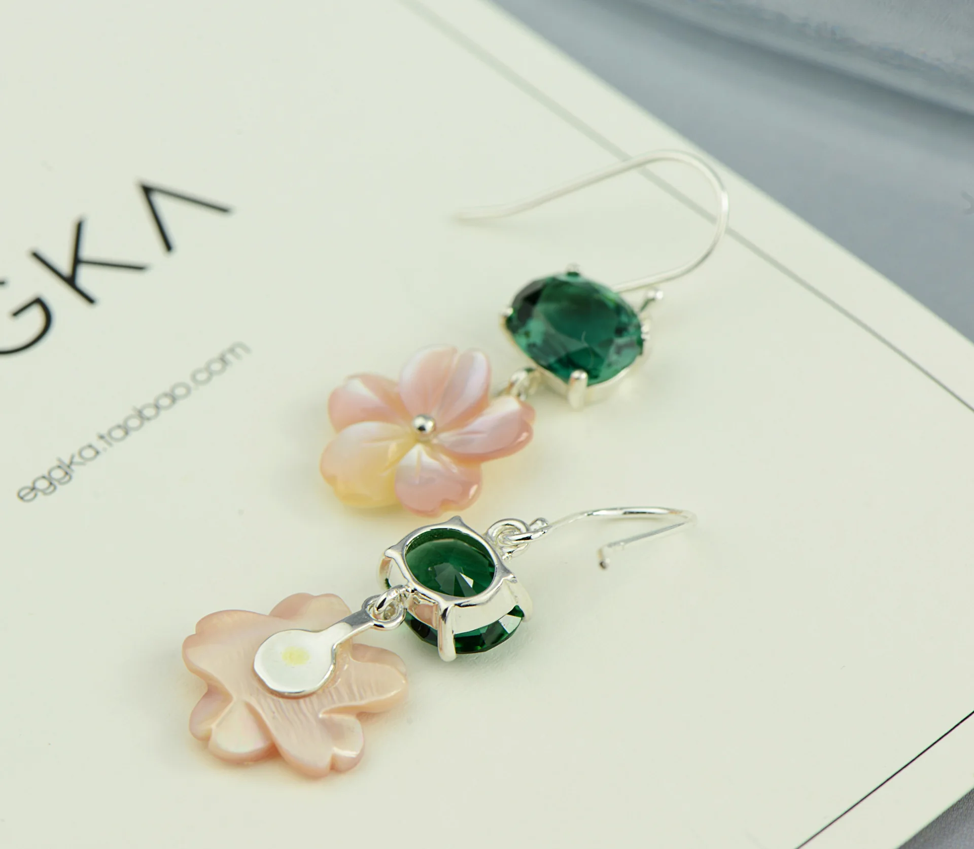 new product S925 Silver Mosaic Cherry Blossom shell earring green crystal eardrop elegant female beautiful long | Украшения и