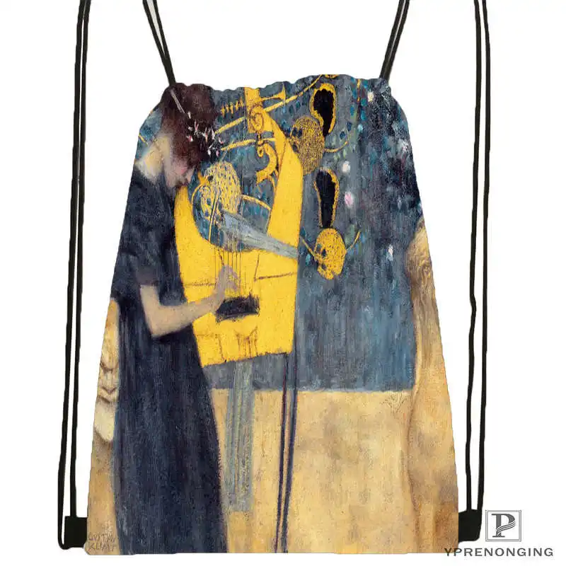 Drawstring Backpack На заказ дерево Густава жизни Климт шнурок рюкзак сумка милый рюкзак дети ранец(черная спинка) 31x40 см#180531-02-56 - Цвет: Drawstring Backpack