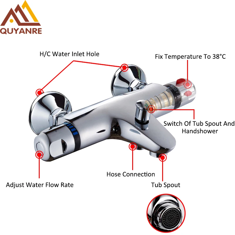 Quyanre RU доставка термостатический смеситель для душа набор хромированных двойных