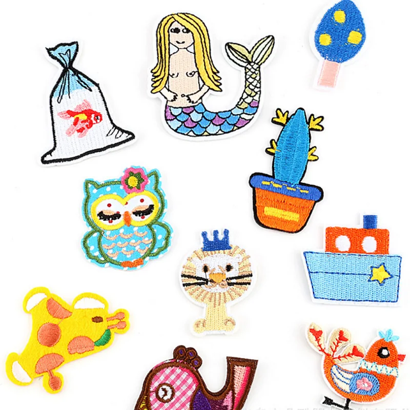 10 шт./компл. Мультяшные нашивки термоклейкие вышитые аппликации для одежды