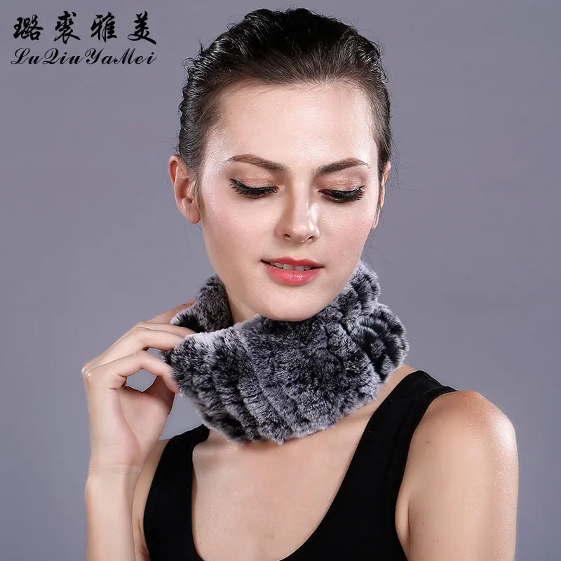 Real Fur Scarf Ring Women Rex Rabbit 2017 Soft Gray Warm Scarves&ampShawls Russian Elegant Genuine FurScarf Female | Аксессуары для