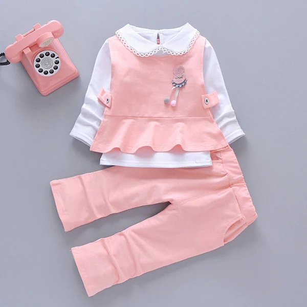 pink baby set Весенние комплекты одежды для маленьких девочек футболки для первого дня рождения, жилет, штаны модный костюм для новорожденных, одежда для маленьких девочек, комплекты одежды - Цвет: pink baby set
