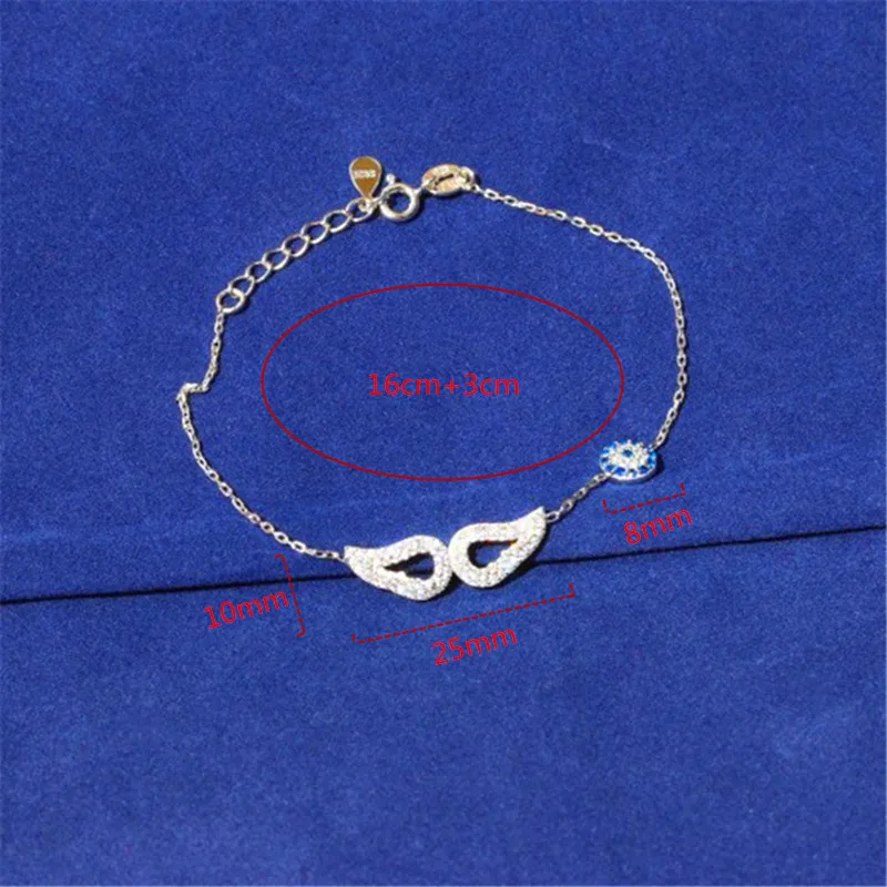 

100% 925 Sterling Silver Women Barcelets Angel Wings with Shiny Small Zircon Bracelet Bangles for Women Fashion Zircon Jewelry