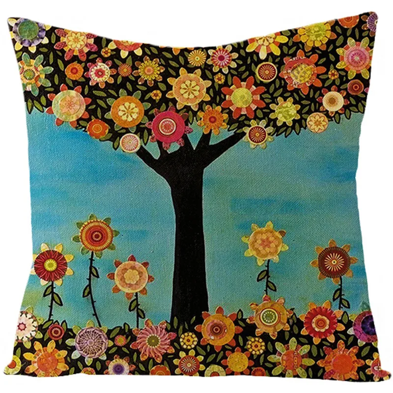 Fuwatacchi Linen Floral Plant Cushion Cover Colorful Flowers and Tall Trees Throw Pillow Square 45X45 Pillowcase | Дом и сад