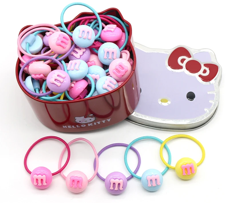 50 шт./лот в коробке hello kitty эластичные резинки для волос акриловые мм бобы/кролик/Кролик Мультяшные волосы резинка для волос аксессуары для девочек детей